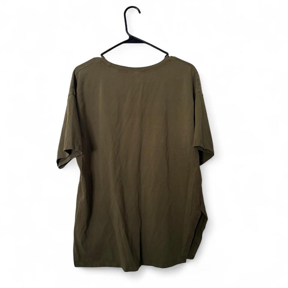 Oversized Olive Green T Shirt Women's Minimalist Drop Shoulder Side Slit Tunic - Picture 5 of 6